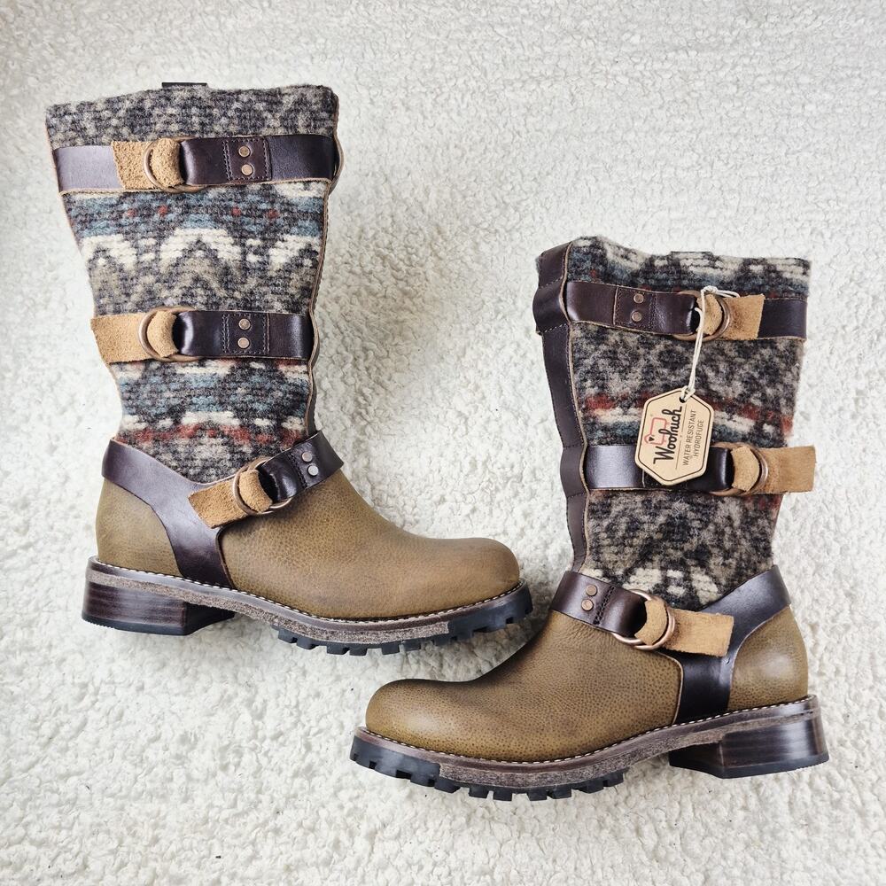Woolrich Rio Grande Leather & Aztec Style Wool Women's Pull-Up Boots Size 7.5
